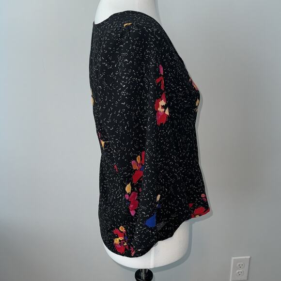 BP. Top Boxy Button Front Flare Sleeve Casual Floral Shirt Womens Medium - Picture 3 of 7